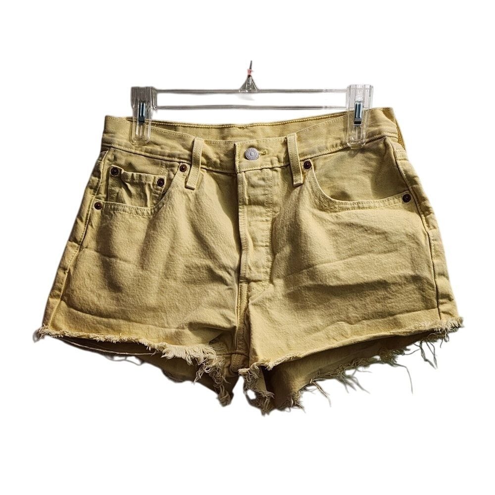 Levi's Yellow Frayed Hem Jean Shorts
